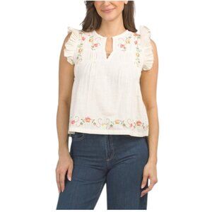 JENNIFER AND GRACE Short Sleeve Embroidered Top
